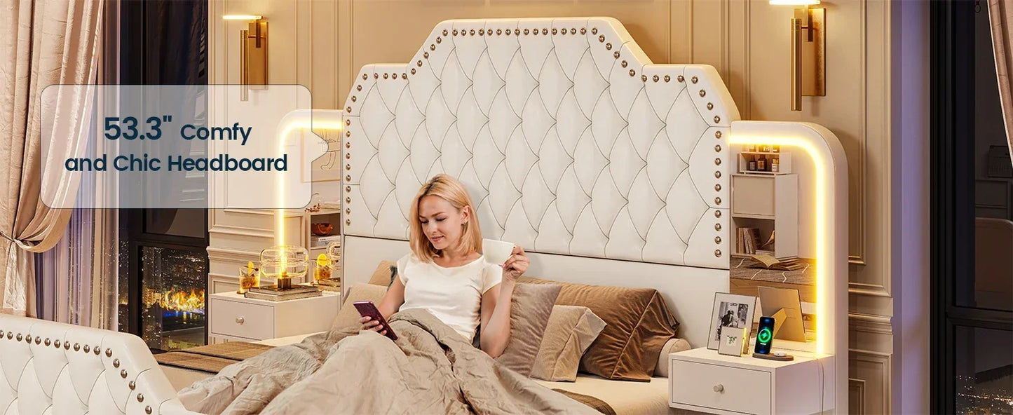 DreamSpace™ | Queen Size Platform Bed Frame with Storage & LED Headboard