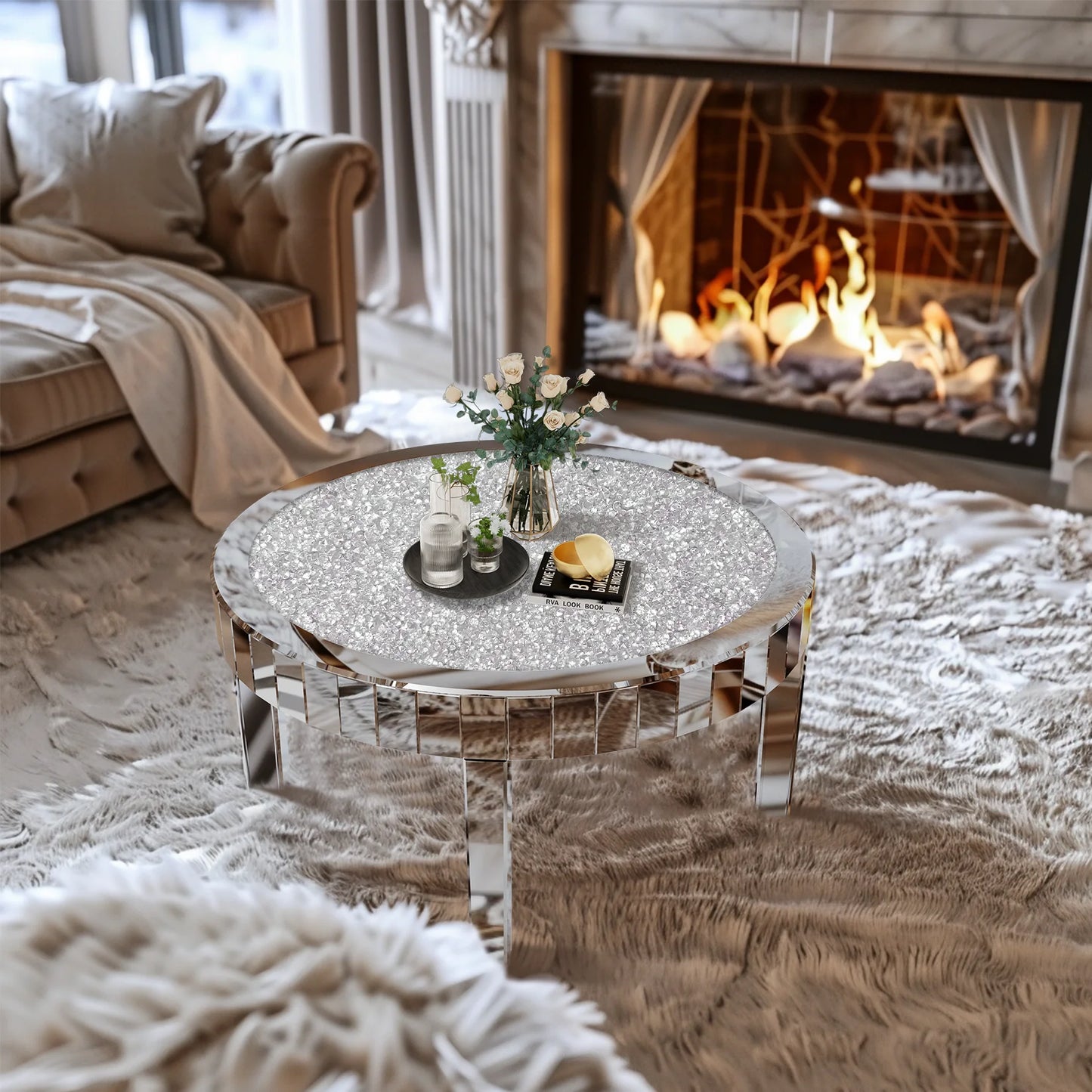 StellaGlide™ | Mirrored Coffee Table with Crystal Inlay