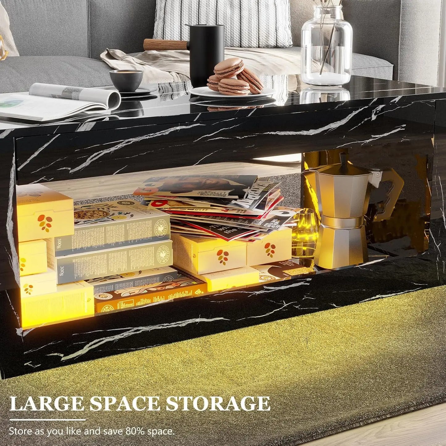 RadiantGlow™ | LED Coffee Table with Storage