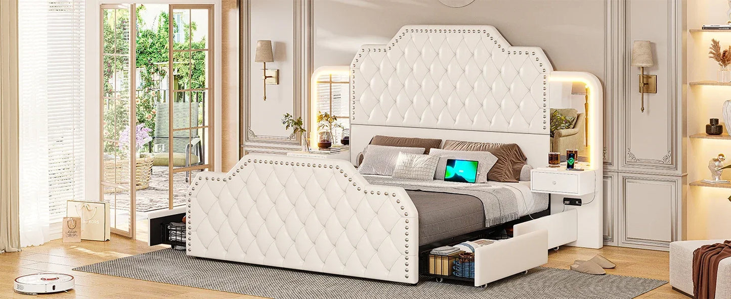 DreamSpace™ | Queen Size Platform Bed Frame with Storage & LED Headboard