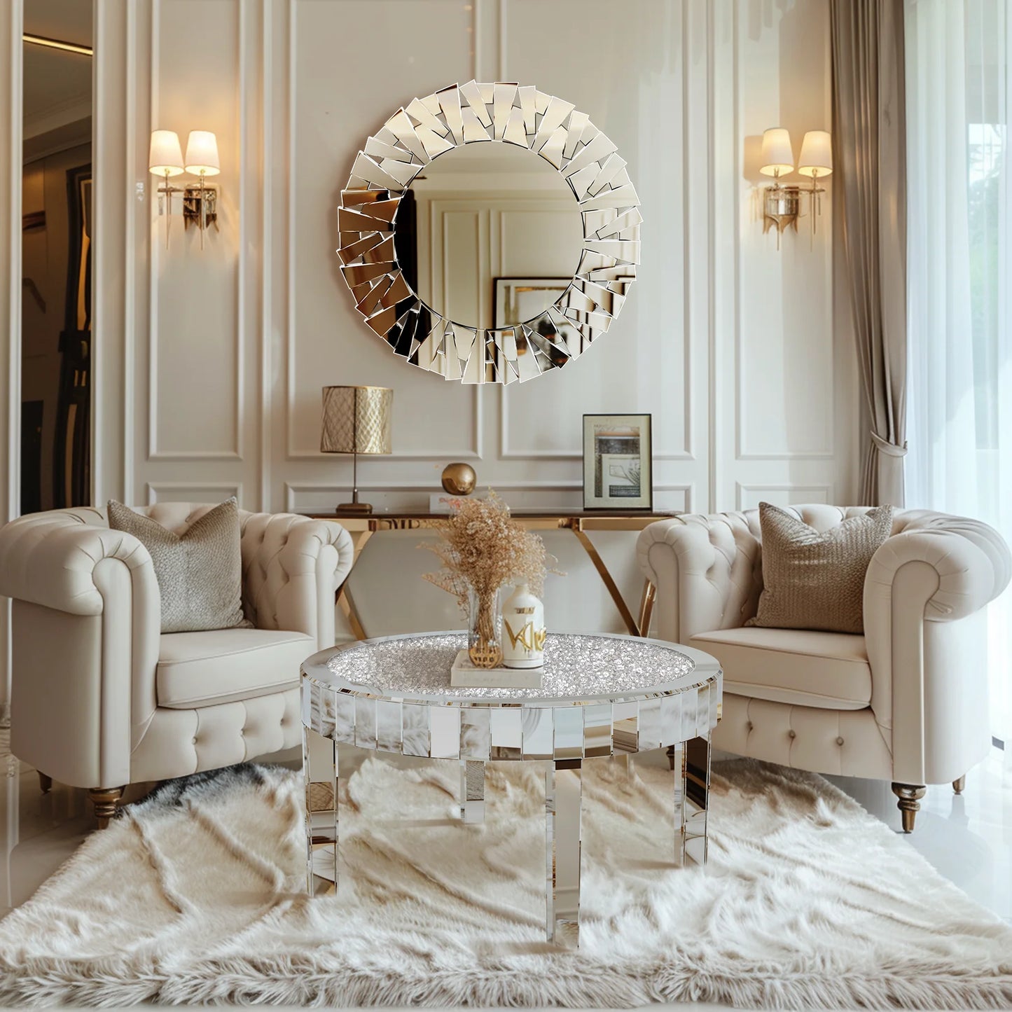 StellaGlide™ | Mirrored Coffee Table with Crystal Inlay