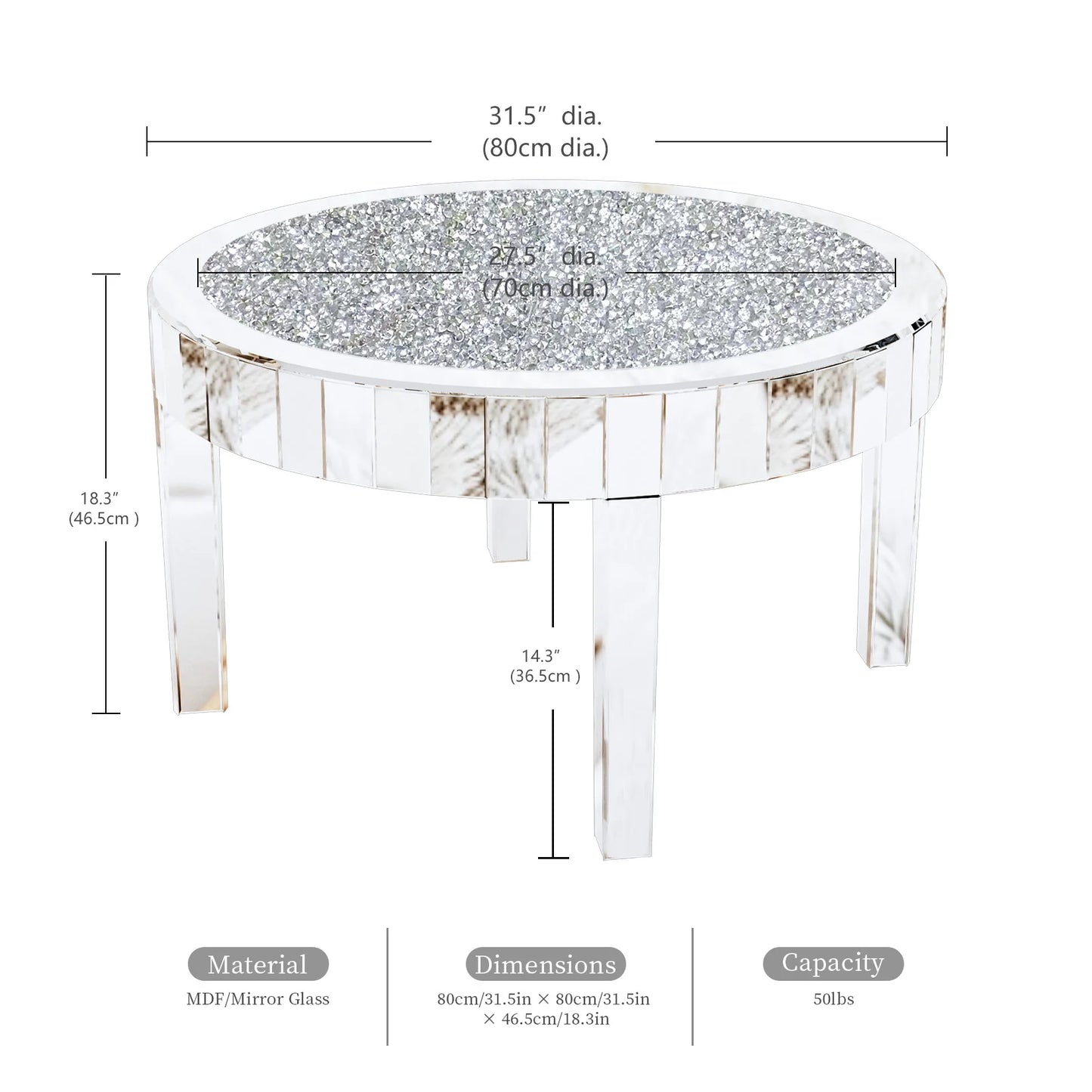 StellaGlide™ | Mirrored Coffee Table with Crystal Inlay