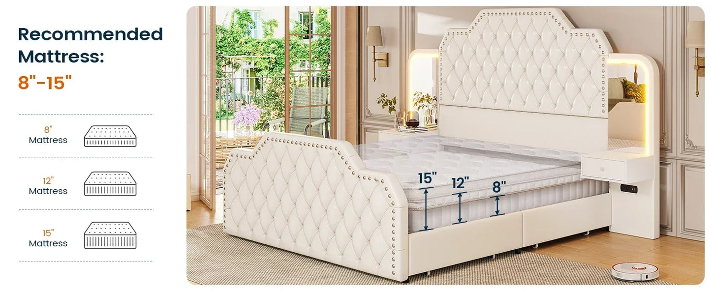 DreamSpace™ | Queen Size Platform Bed Frame with Storage & LED Headboard