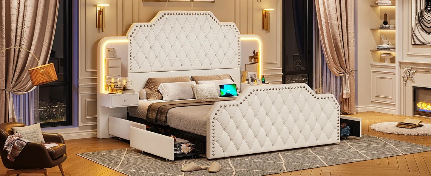 DreamSpace™ | Queen Size Platform Bed Frame with Storage & LED Headboard