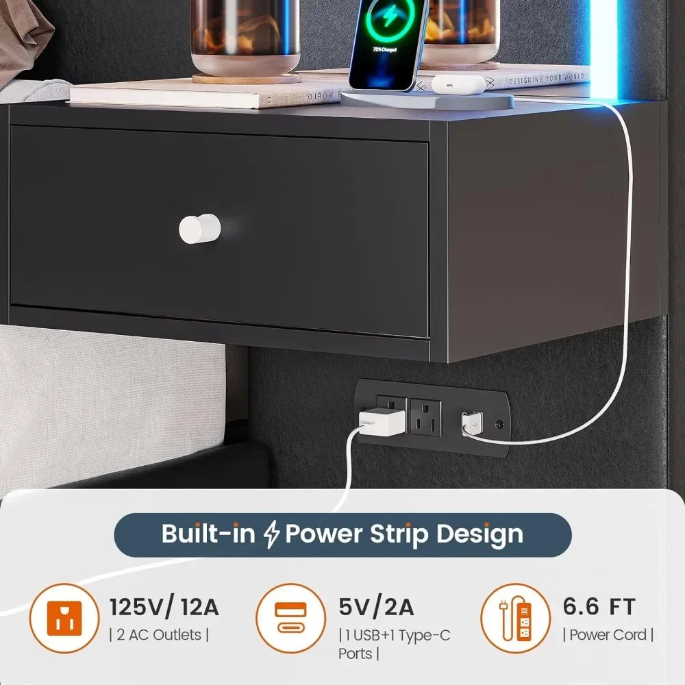 DreamSpace™ | Queen Size Platform Bed Frame with Storage & LED Headboard