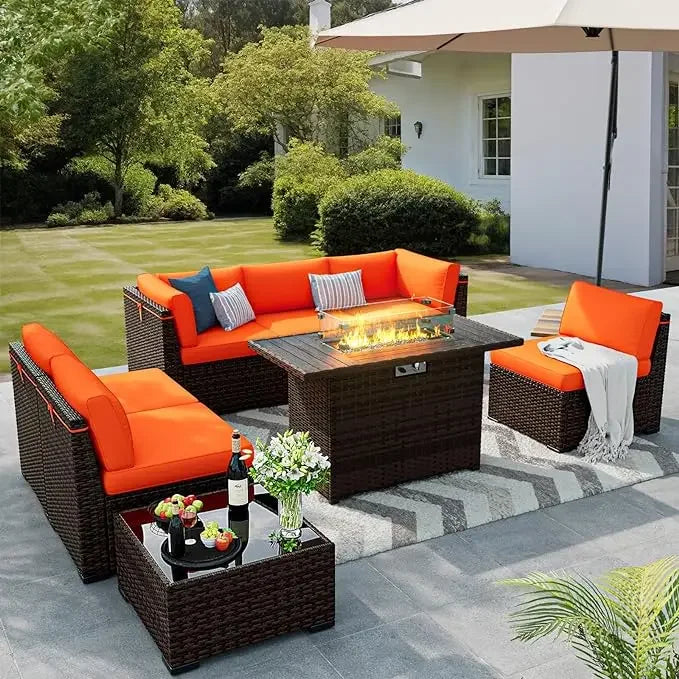 Fireside Haven™ 8-Piece Patio Furniture Set with Gas Fire Pit Table
