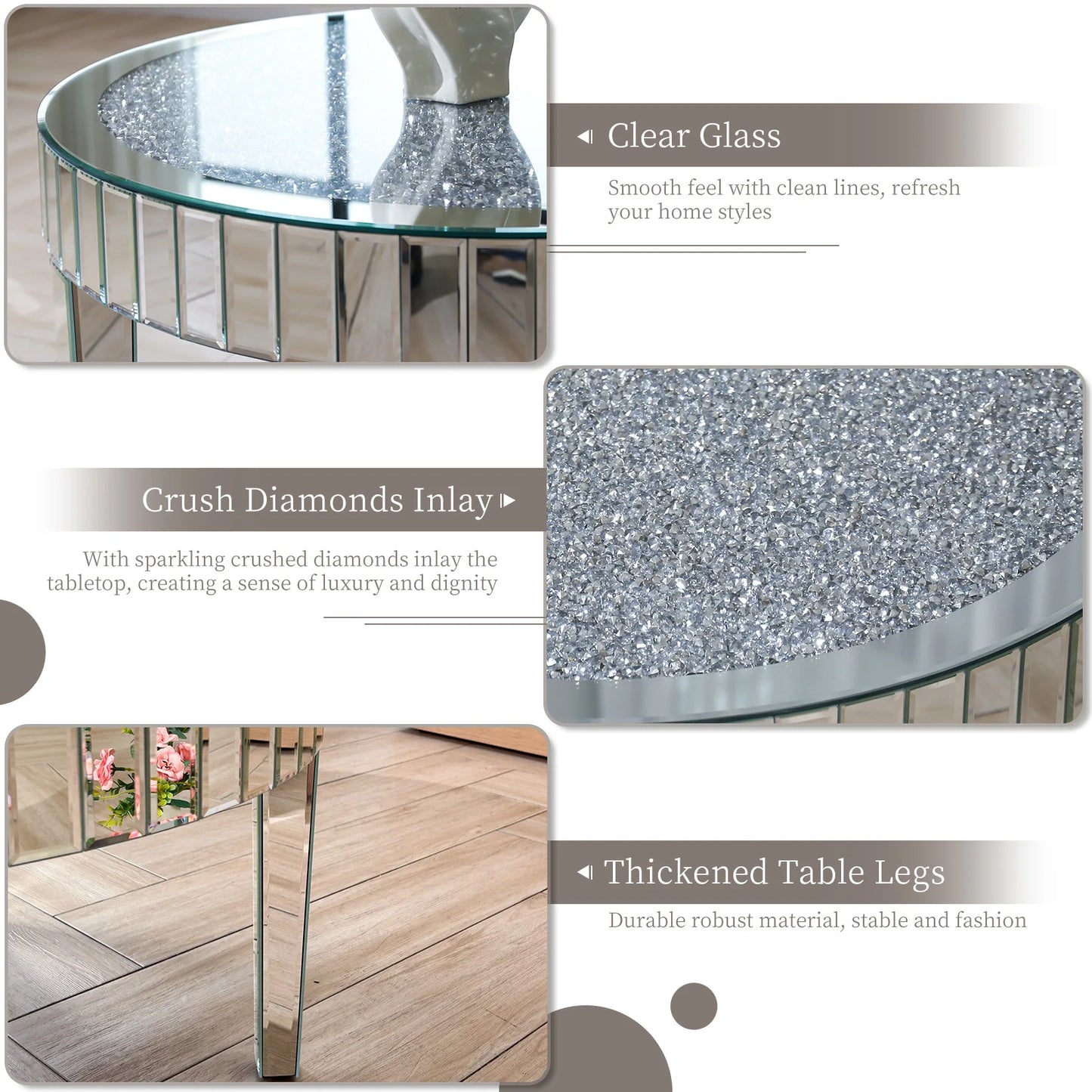 StellaGlide™ | Mirrored Coffee Table with Crystal Inlay