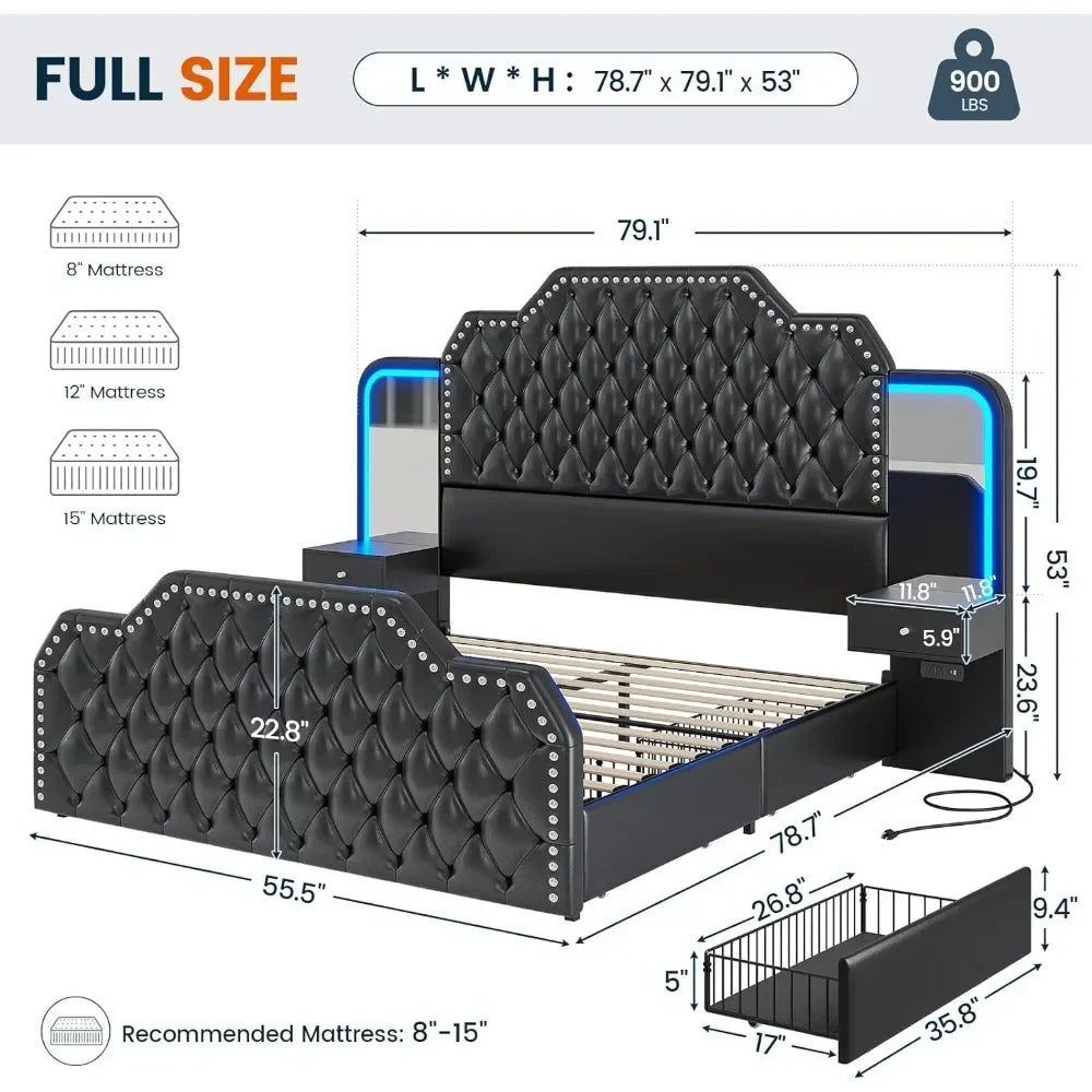 DreamSpace™ | Queen Size Platform Bed Frame with Storage & LED Headboard