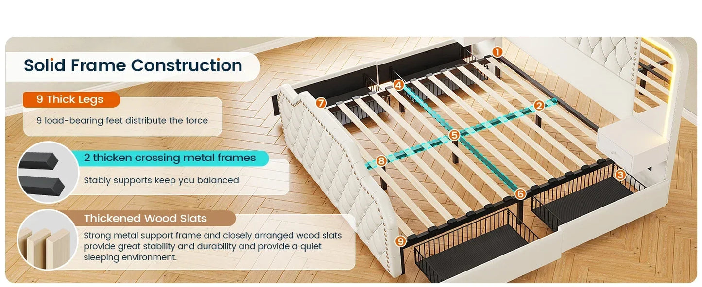 DreamSpace™ | Queen Size Platform Bed Frame with Storage & LED Headboard