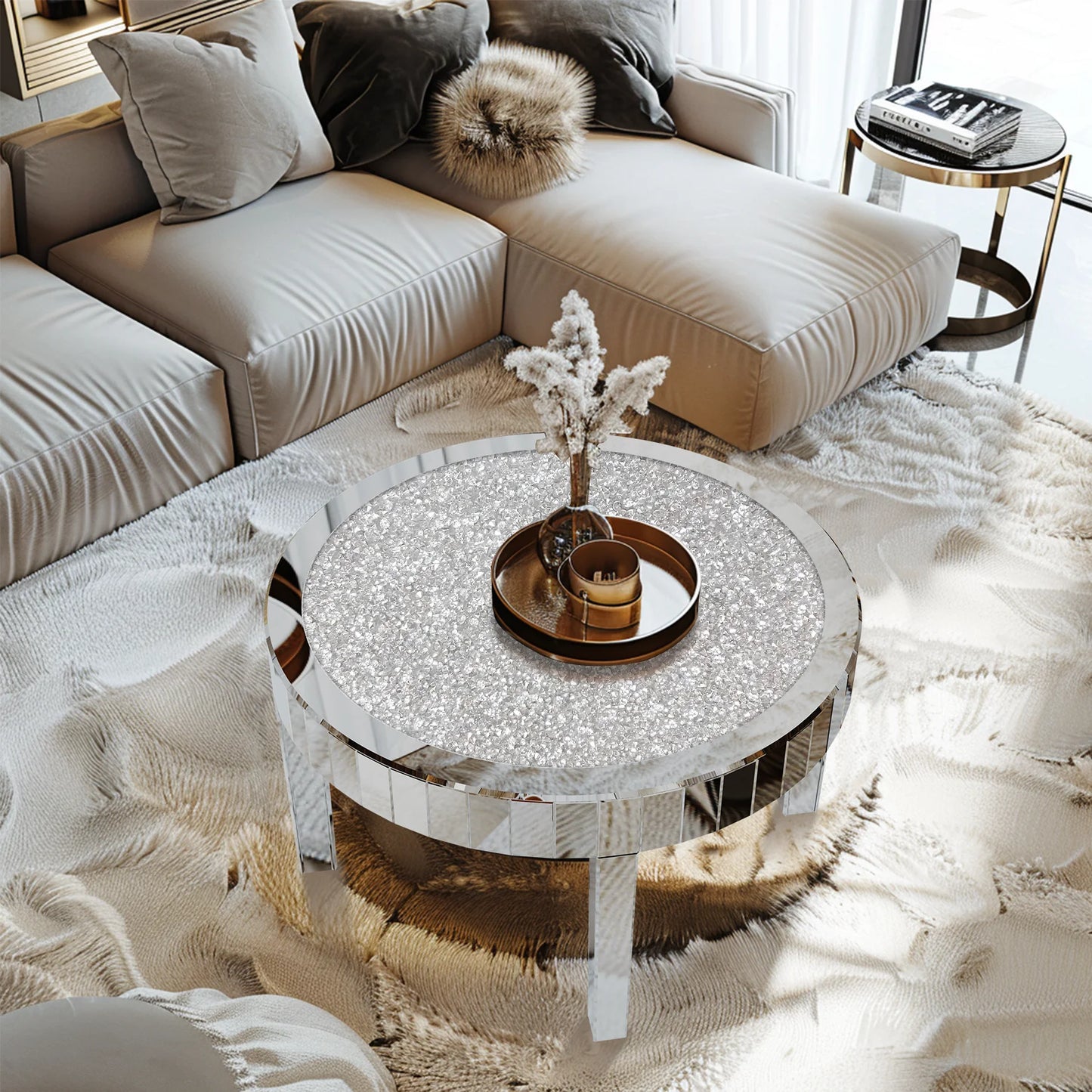StellaGlide™ | Mirrored Coffee Table with Crystal Inlay