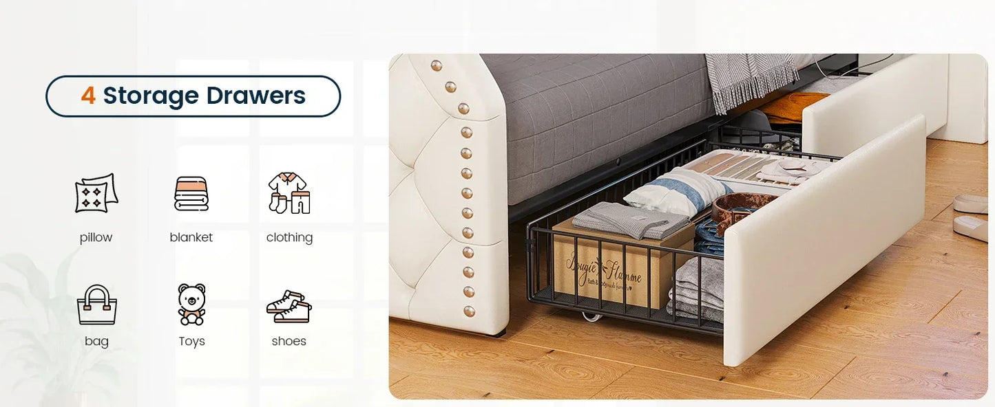 DreamSpace™ | Queen Size Platform Bed Frame with Storage & LED Headboard