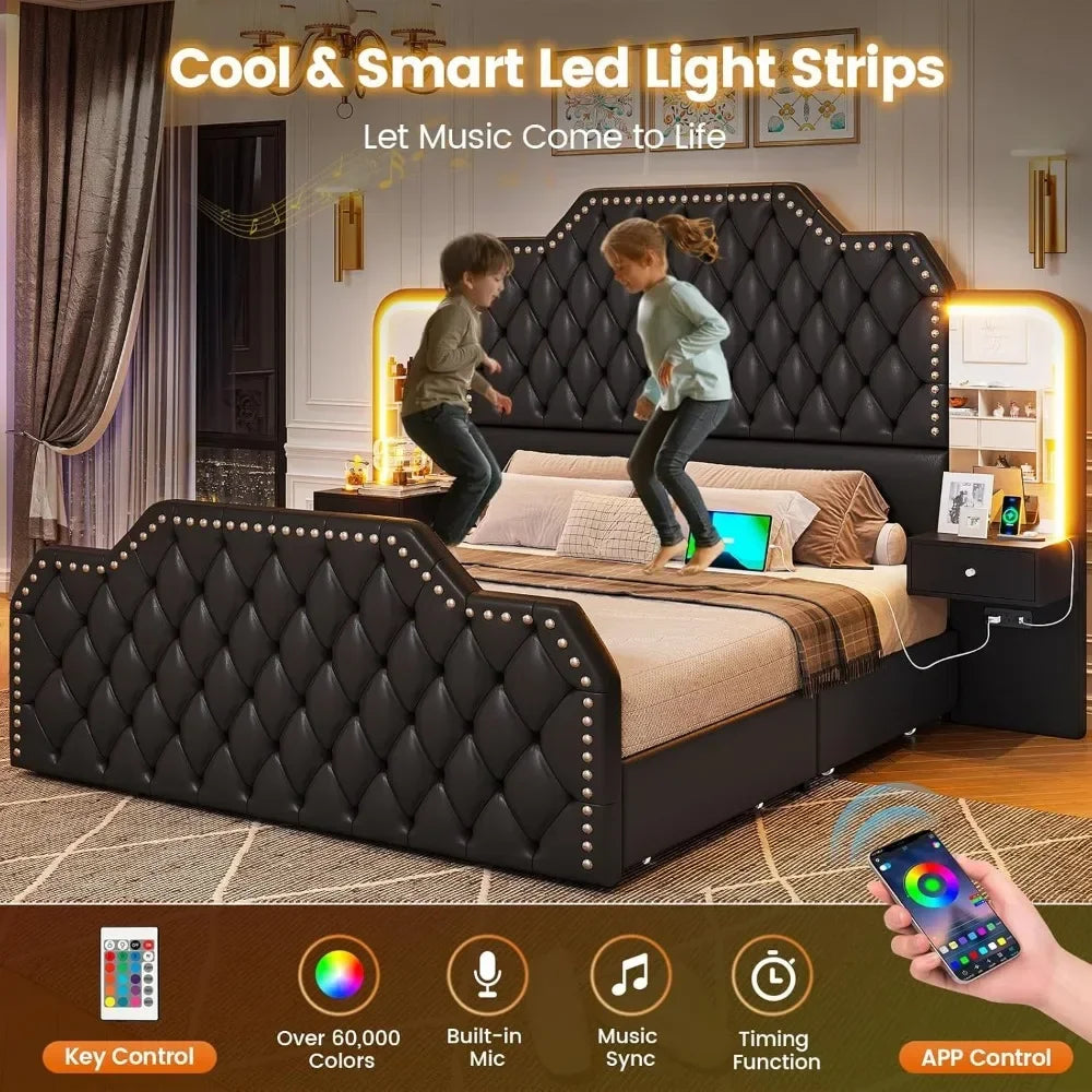 DreamSpace™ | Queen Size Platform Bed Frame with Storage & LED Headboard