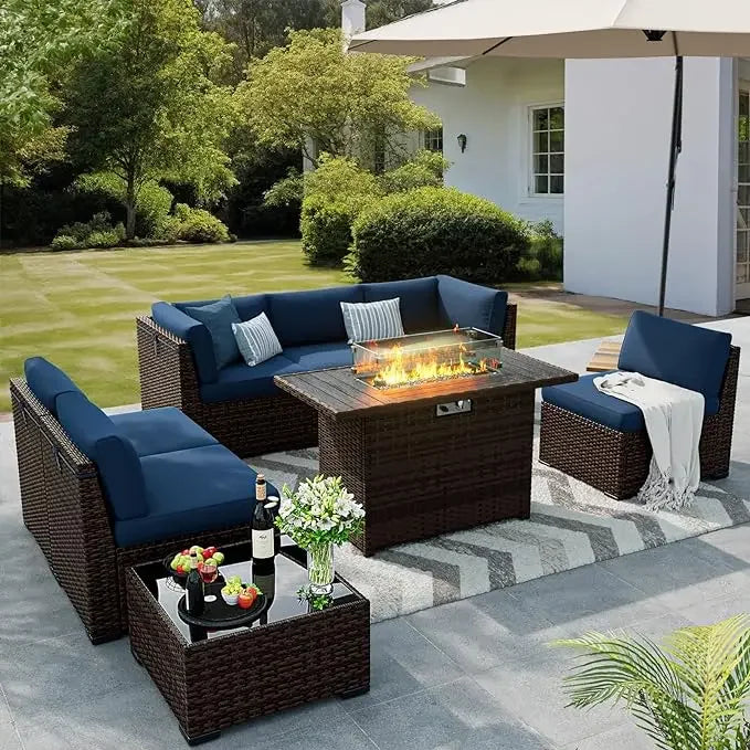 Fireside Haven™ 8-Piece Patio Furniture Set with Gas Fire Pit Table