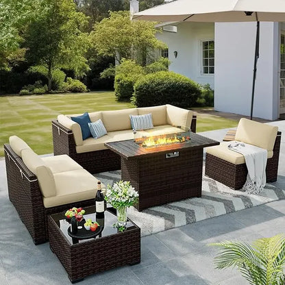Fireside Haven™ 8-Piece Patio Furniture Set with Gas Fire Pit Table