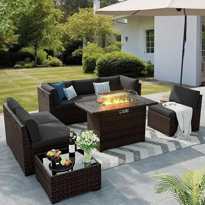 Fireside Haven™ 8-Piece Patio Furniture Set with Gas Fire Pit Table