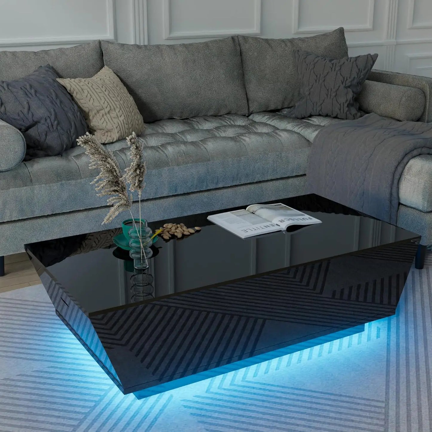 CastleGlow™ | High Gloss Black Coffee Table with LED