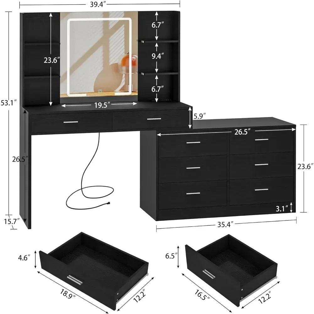 GlowEase™ | Makeup Vanity Desk with LED Lighted Mirror