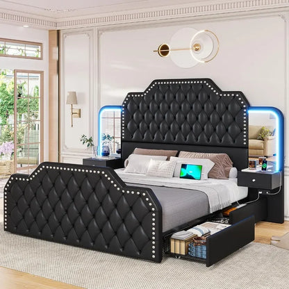 DreamSpace™  | Queen Size Platform Bed Frame with Storage & LED Headboard