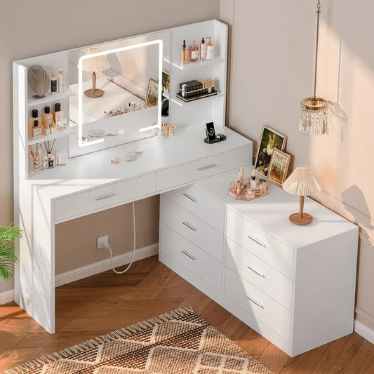 GlowEase™ | Makeup Vanity Desk with LED Lighted Mirror