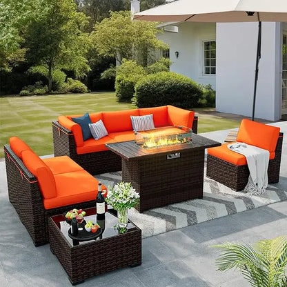 Fireside Haven™ 8-Piece Patio Furniture Set with Gas Fire Pit Table