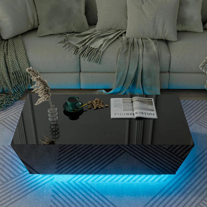 CastleGlow™ | High Gloss Black Coffee Table with LED