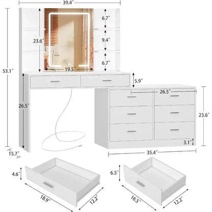 GlowEase™ | Makeup Vanity Desk with LED Lighted Mirror