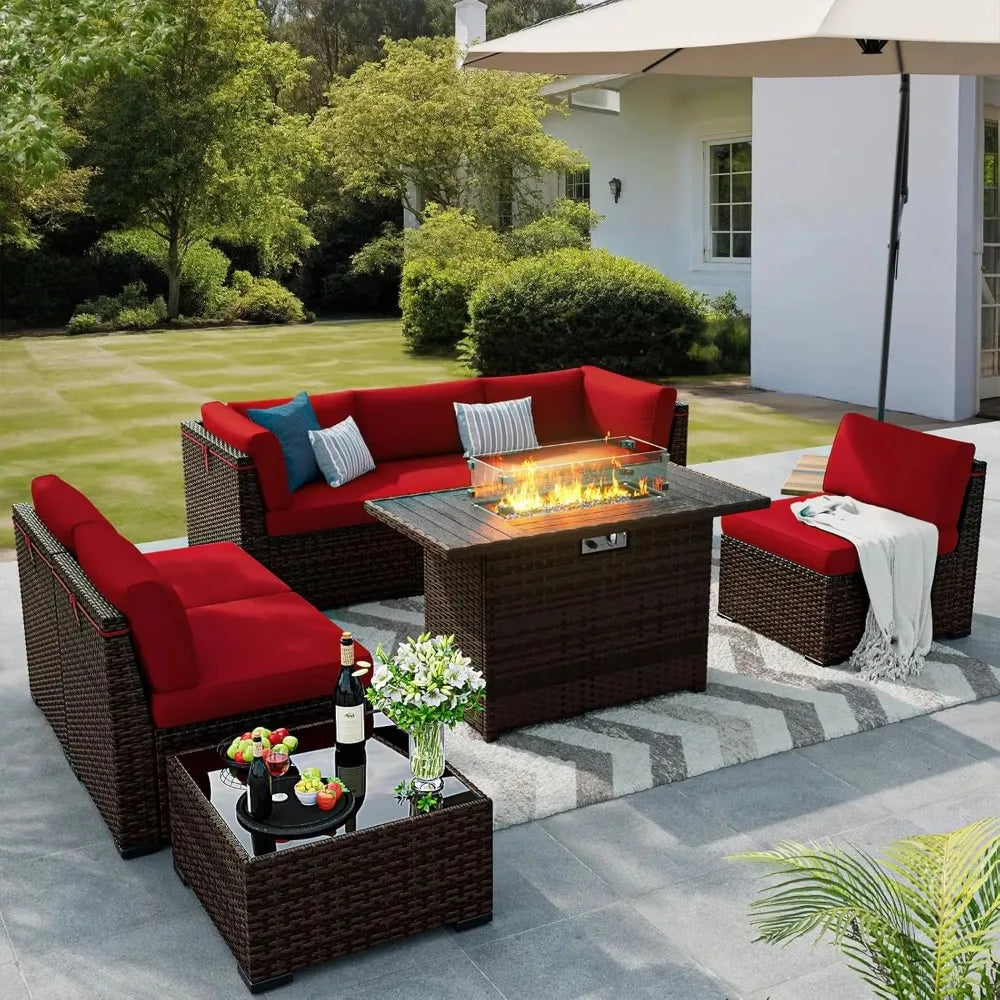 Fireside Haven™ 8-Piece Patio Furniture Set with Gas Fire Pit Table